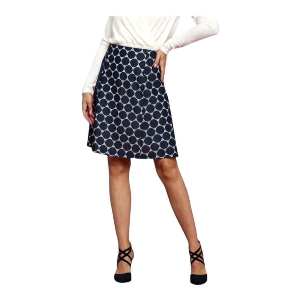 Renee C Blue Lace Dot Print A Line Short Skirt Retro Pinup Petite Medium